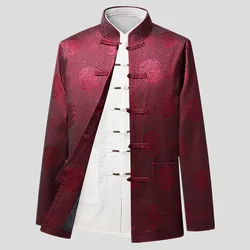 2024 Spring Brand Designer Chinese Traditional Men's Stand Collar Silk Tang Suit Clothing Kung Fu Jacket Coat