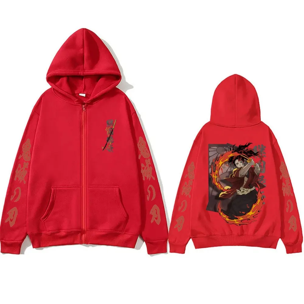 New Demon Slayer Tsugikuni Yoriichi Merch Zipper Hoodie Men Women Fashion Oversized Zip Up Jacket Man Fleece Zip Up Sweatshirt view 2