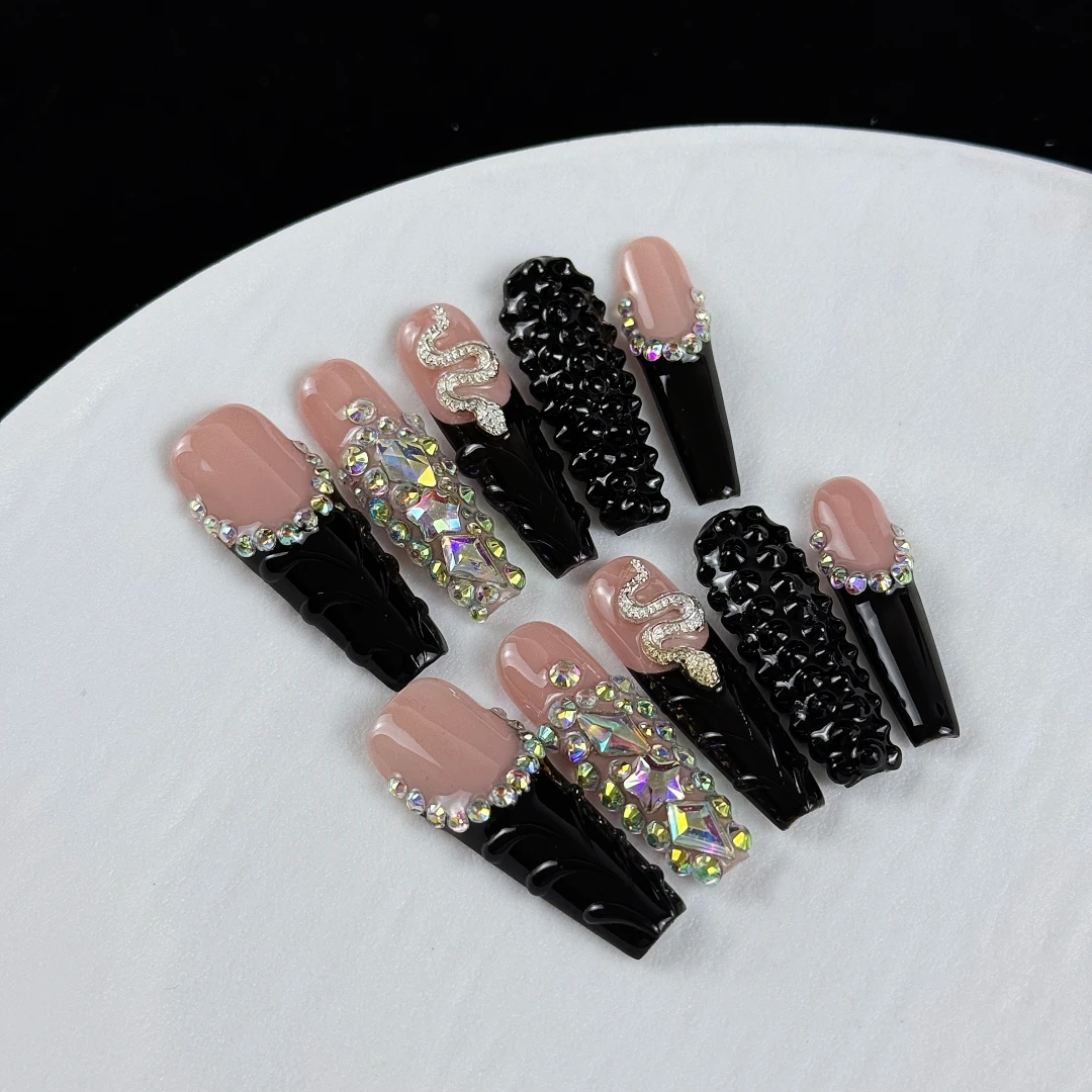 10pcs high-end Sweet and cool girl style, hand-painted three-dimensional square diamond, little snake, small diamonds handmade