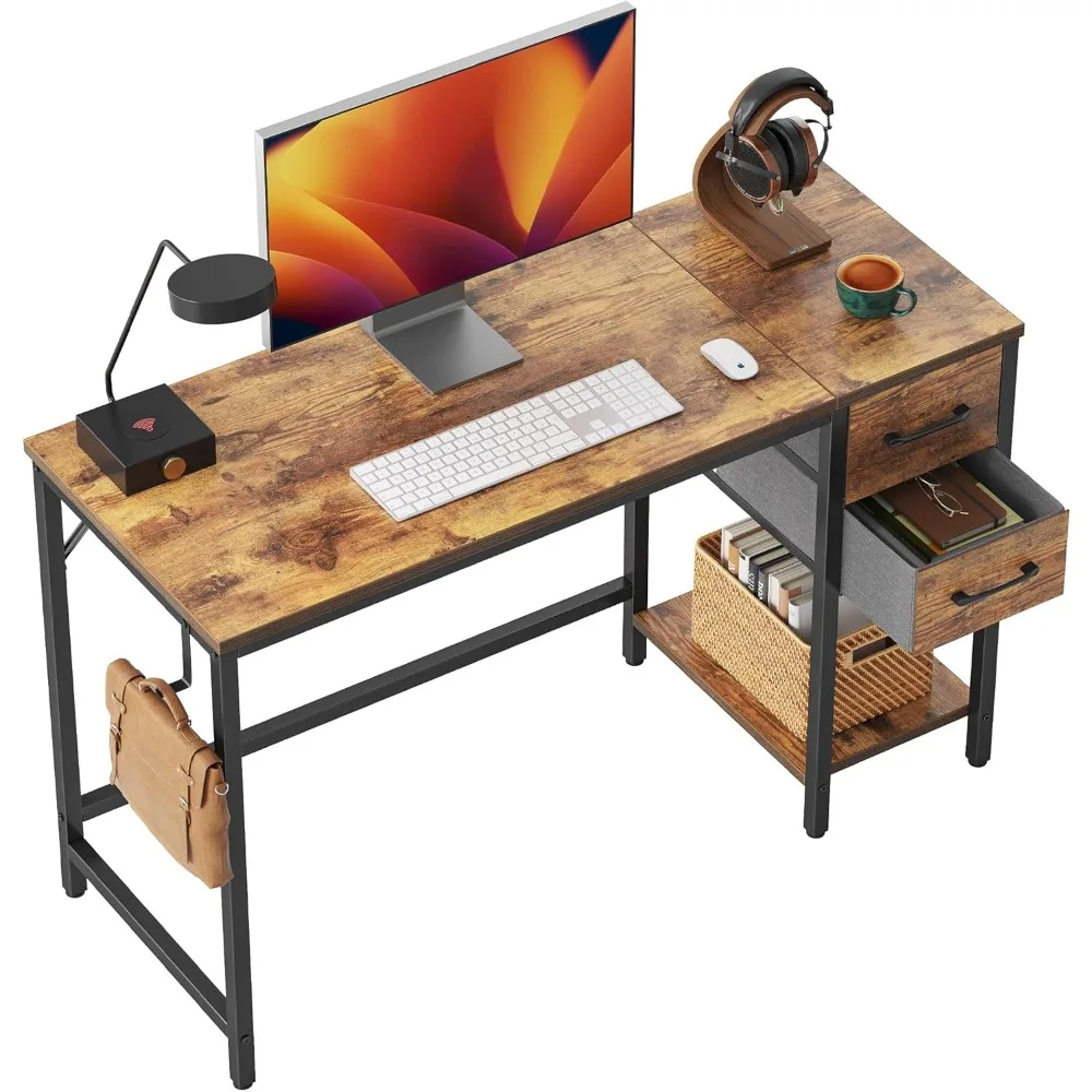 Computer Home Office Desk with 2 Drawers, 40 Inch Small Desk Study Writing Table, Modern Simple PC Desk, Brown