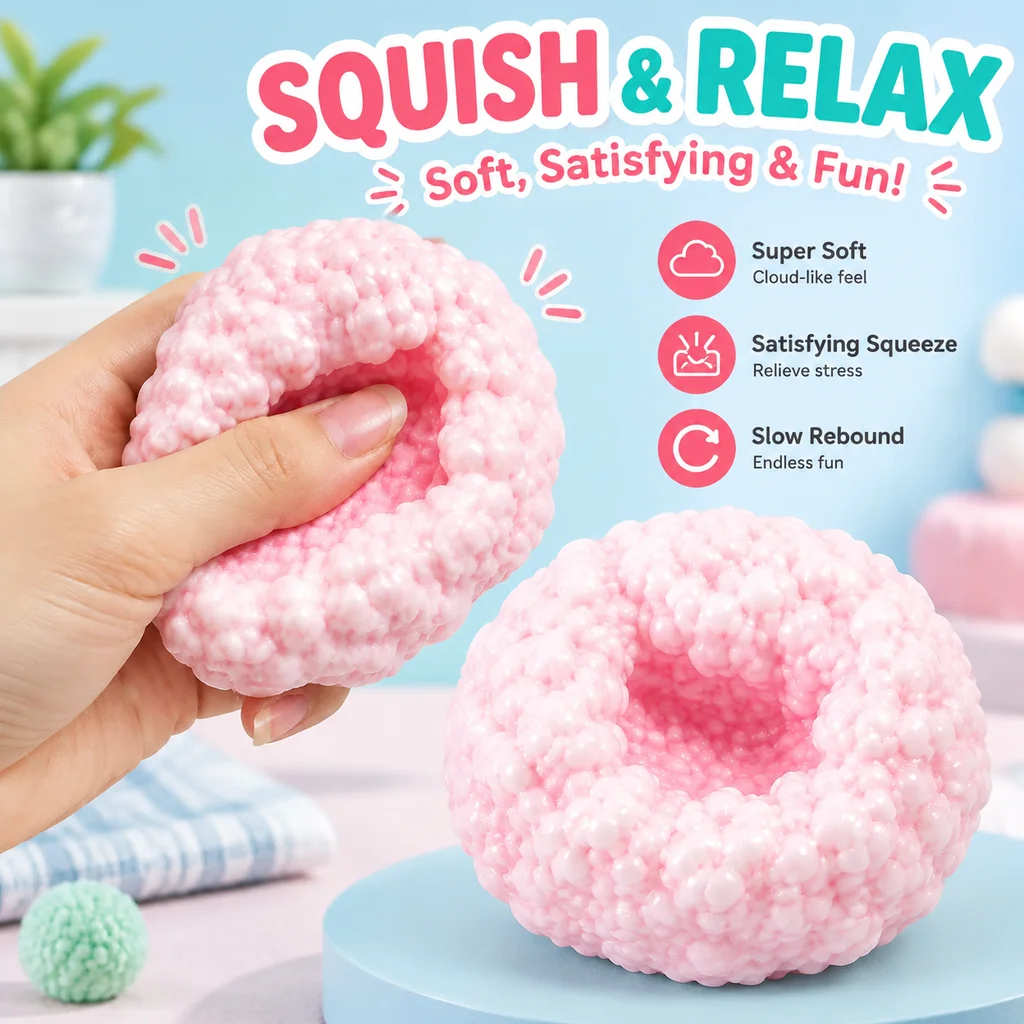 Squishy Squeeze Stress Ball Fun Cute Vacuum Anti-stress Sensory Fidget Toy Desktop ASMR Noisy Ball Stress Relief Squeeze Toy