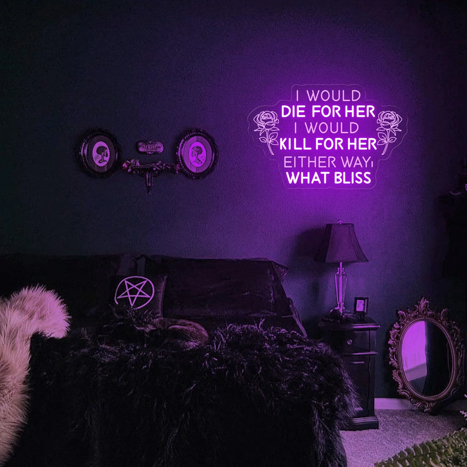 I Would Die For Her Kill For Her Neon Sign,Gothic Wall Art,Goth Home Decor,Macabre Decor,Spooky Wall Art, Gothic Lovers Gift