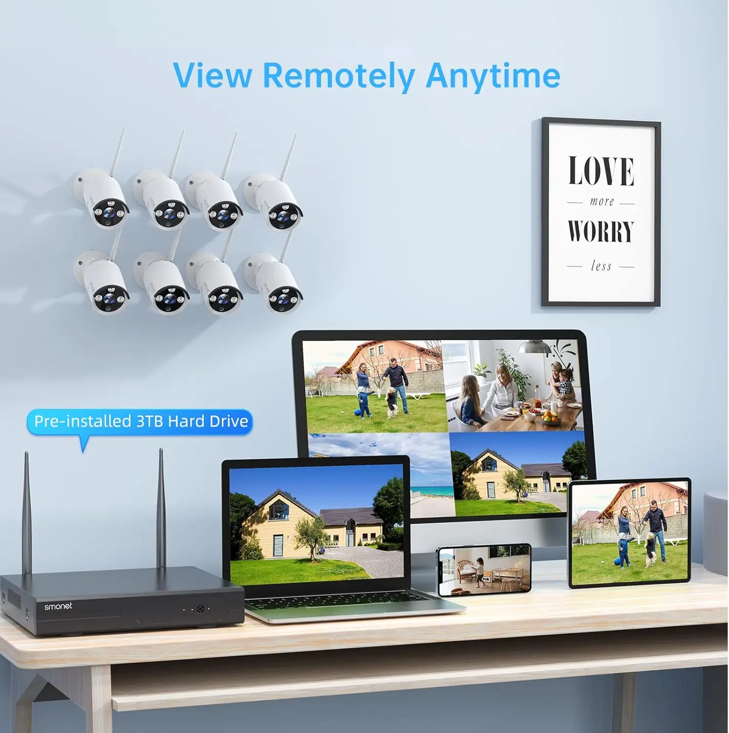 [5MP HD,Audio] SMONET WiFi Security Camera System,3TB Hard Drive,8CH Home Surveillance DVR Kits,8 Packs Outdoor Indoor IP Camera