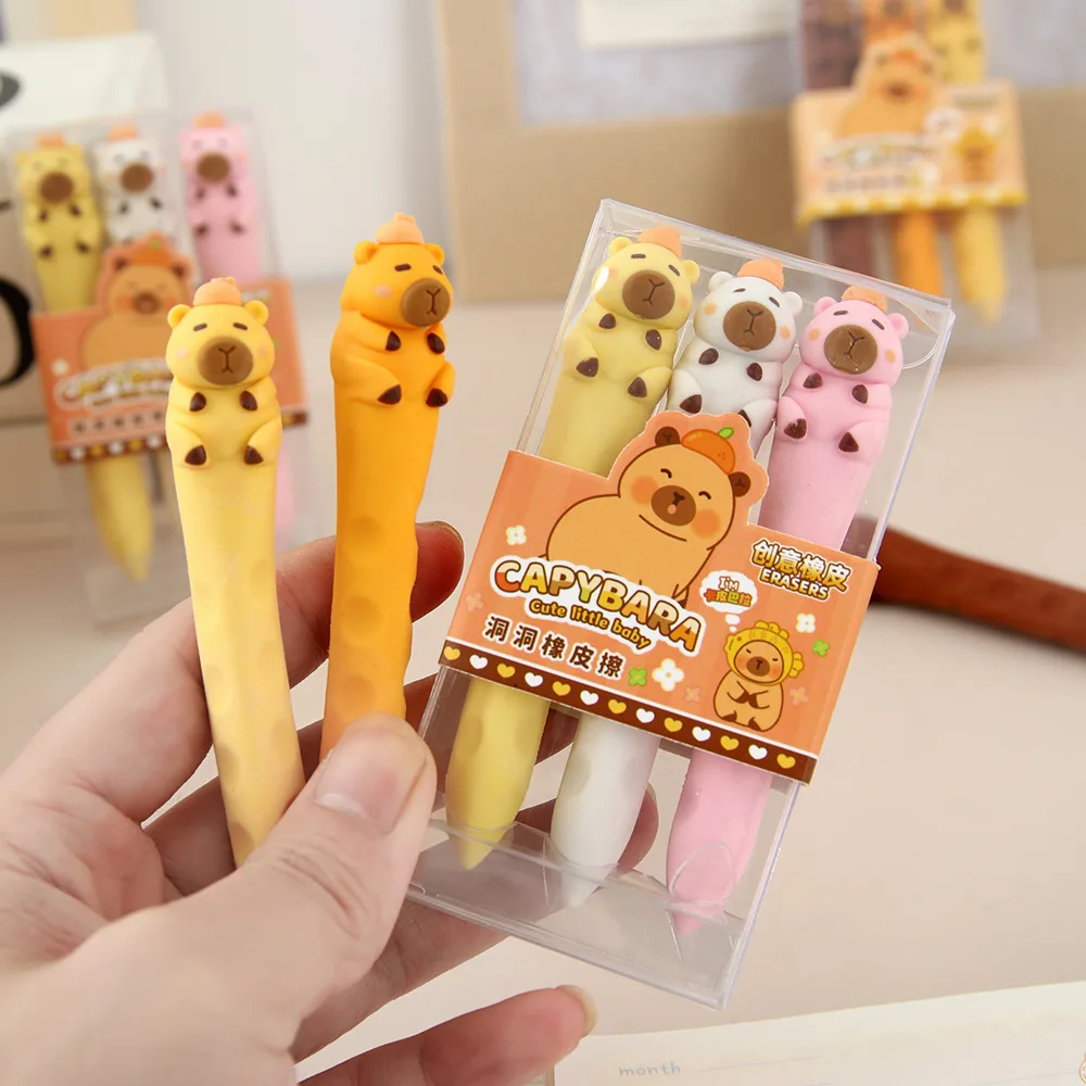 3 Teile/schachtel Nette Capybara 3D Radiergummis Lustige Cartoon Kreative Tier Radiergummis Stationäre Geschenke Mini Schule Bürobedarf für schule