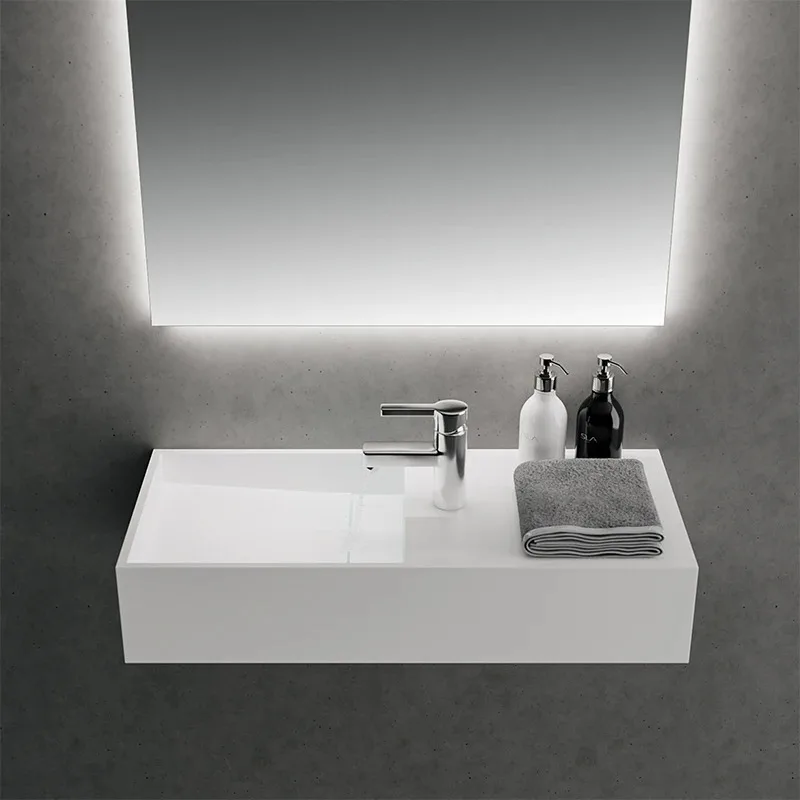 Modern Deluxe Single Hole Rectangular Basin Matte Finish Solid Surface Artificial Stone Household Hotel Sanitary Washbasin