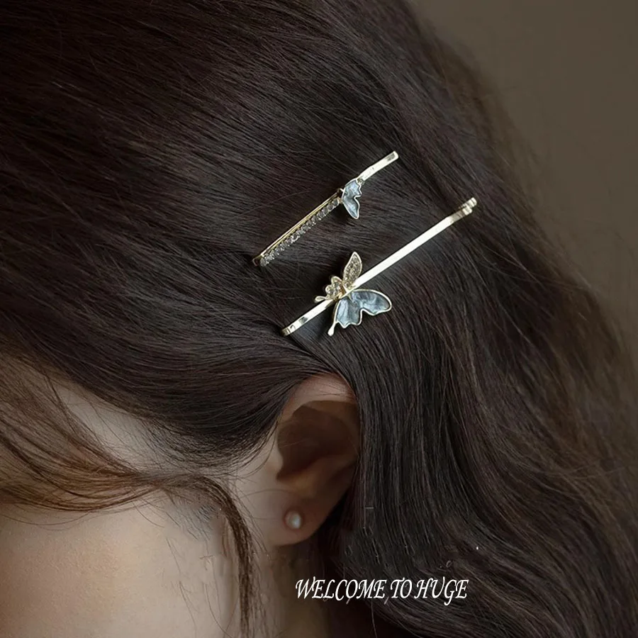 

3pc Fashion Retro Rose Butterfly with Crystal Hairpin Advanced Grey Vintage Alloy Hair Side Clips Accessory for Women Girls