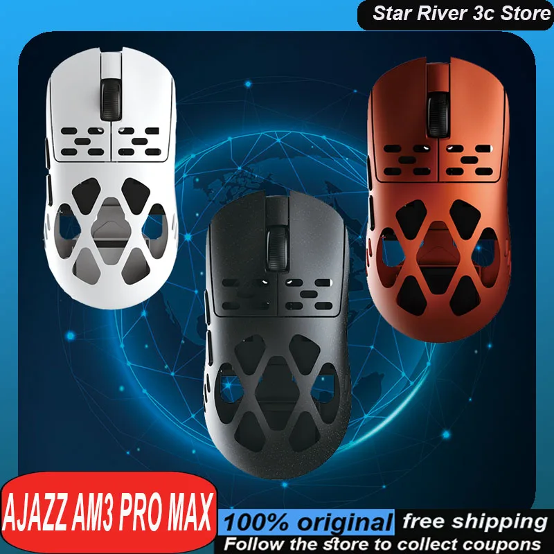 

Беспроводная мышь Ajazz Am3 Pro Max, трехрежимная игровая мышь из магниевого сплава, 8k с низкой задержкой Paw3950, датчик вершины, индивидуальная игровая мышь