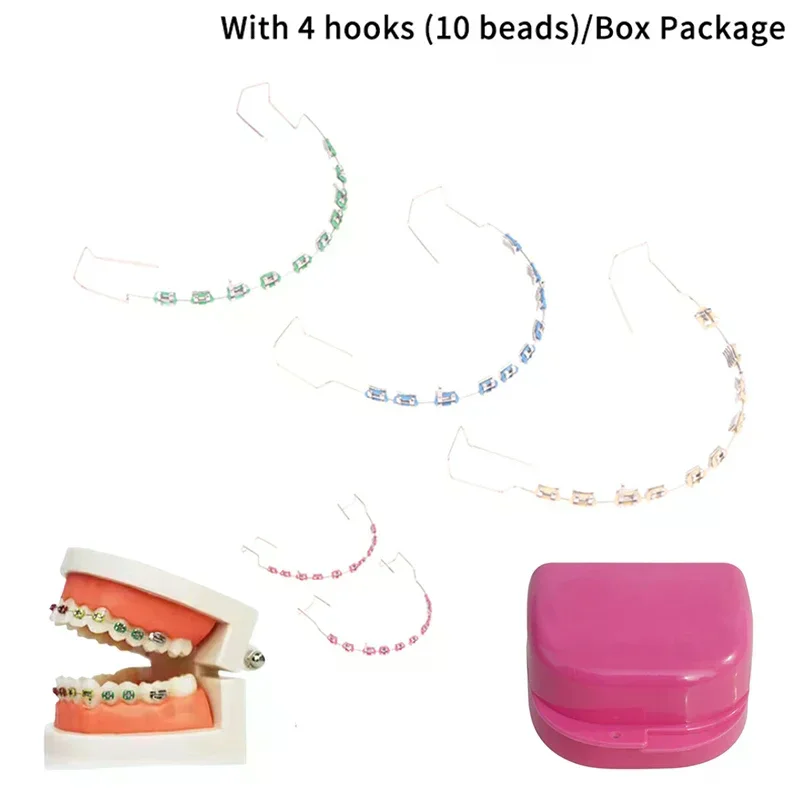 2Pcs Boxed Temporary Tooth Decoration With 4 Hook Metal Wires Multicolour Metal Bracket Ligature Ties Dentist Tools