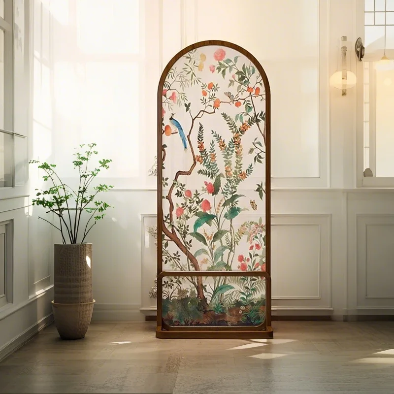 French retro flower and bird screen partition living room entrance door blocking entrance door porch bedroom movable room solid