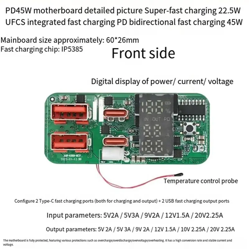 ABKN-DIY Charging Module PD45W 3S Bidirectional Fast Charging Power Bank Mainboard With Battery Protection LED Display view 3