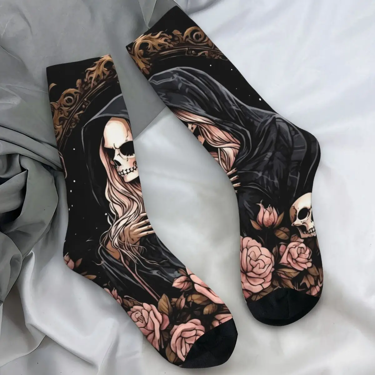 

Взрослые мужские носки, готические чулки с черепом и жнечниками, весенние повседневные дышащие носки, велосипедные нескользящие носки с принтом