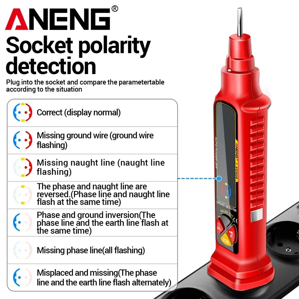 ANENG VD808 Automatische Leistungsschalter Finder Sicherung Steckdose Tester AC/DC Spannung Messungen Leckage Polarität Circuit Tester Werkzeuge