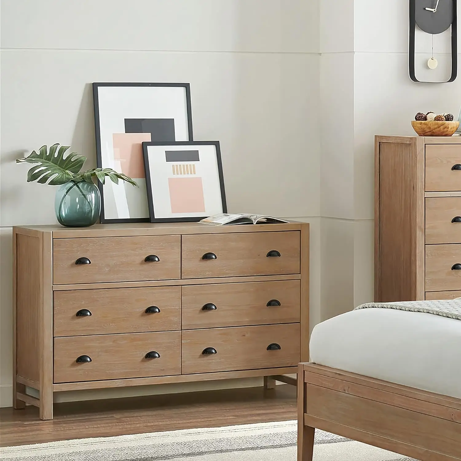 Arden Wood Double Dresser, Móveis Light Driftwood, 56x18x36 Polegadas