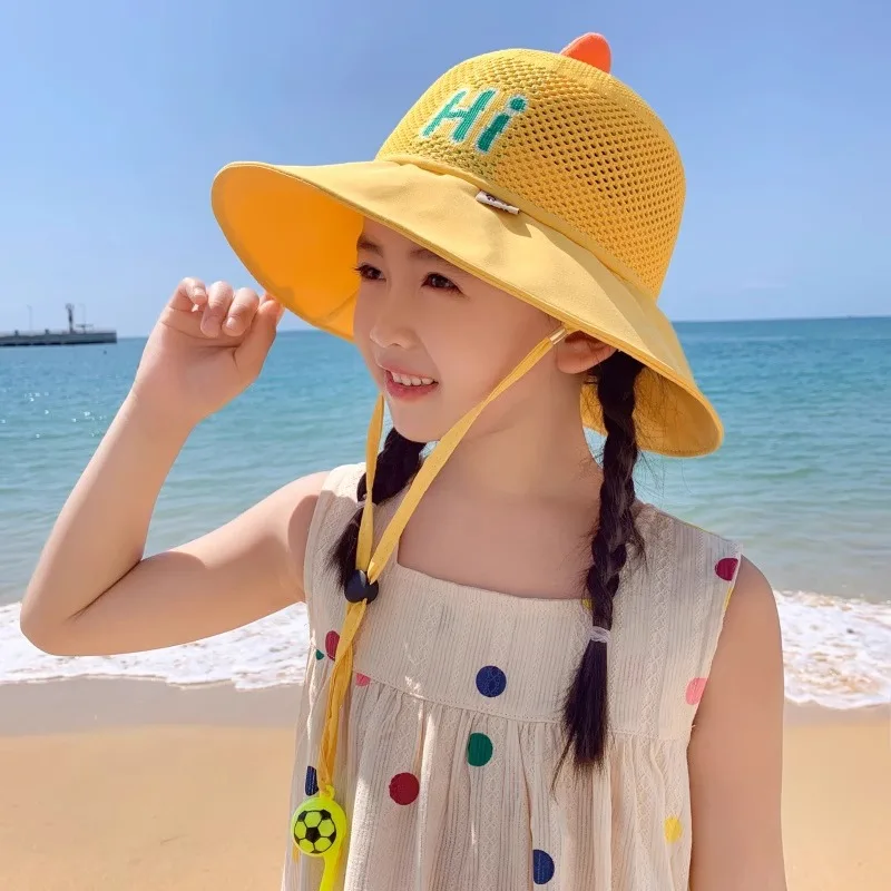 Children\'s hats spring and summer sun visor hats Big Brim Sun Protection Hat Baby Cartoon Dinosaur Sun Protection fisherman hat