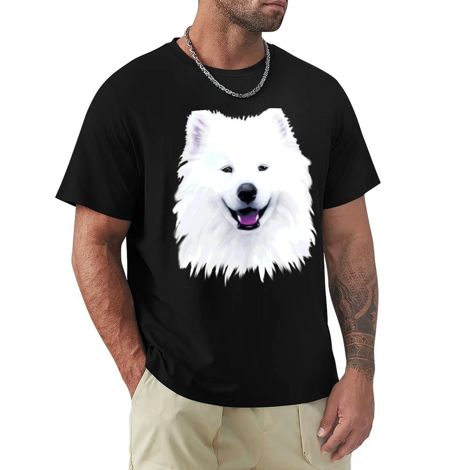 Smiling White Samoyed Dog Face Painting T-Shirt Casual Daily Outfit T-Shirt