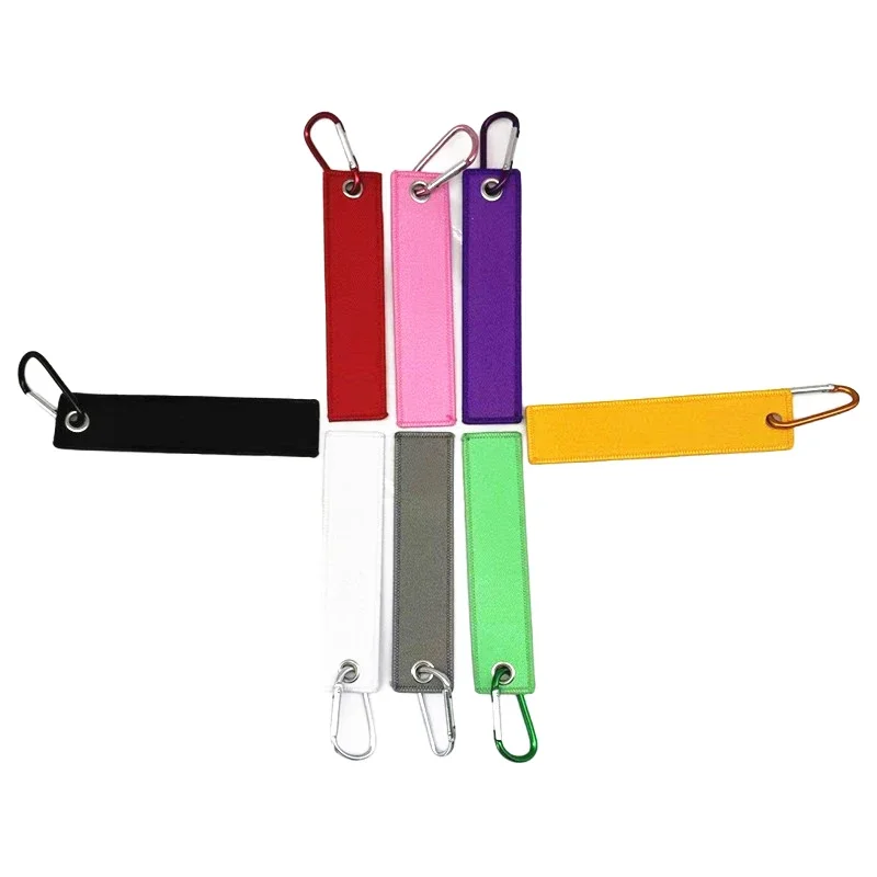 Woven Lable Personalize Logo Eagle Beak Motorcycle Keychain Custom Print Name Bag Embroider Webbing Key Ring Ribbon Keyring