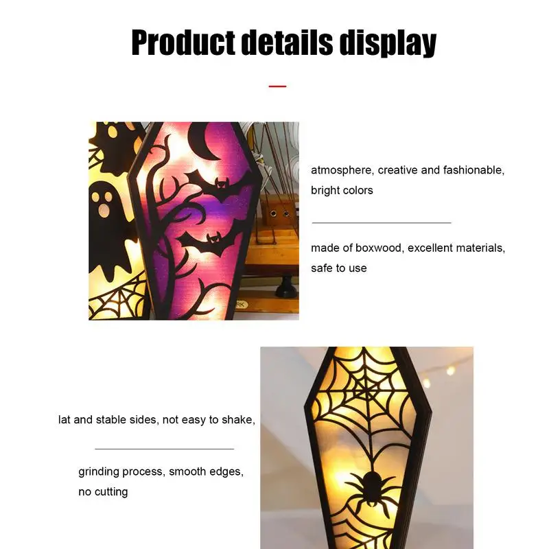 Gothic Night Light Ghost Night Light Ghost Bat Lamp lampada da tavolo Coffin Design Halloween spettrale Home Room Decor Night Light For