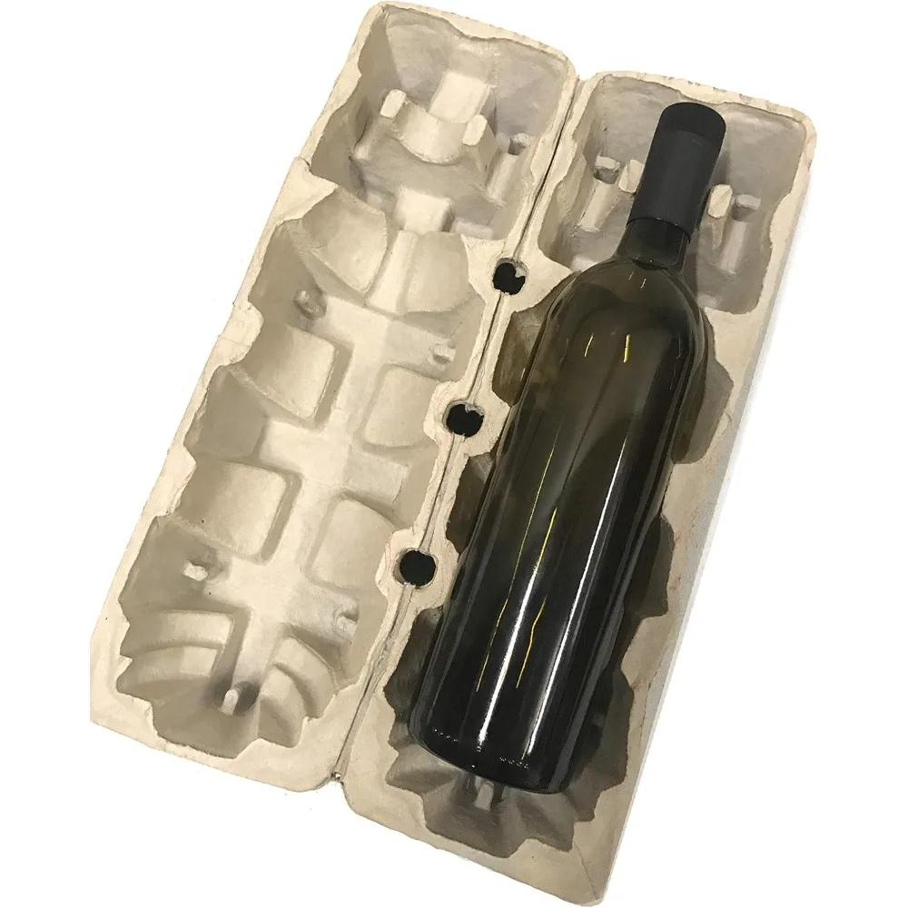 Kotak Anggur Ramah Lingkungan dari Bahan Daur Ulang dengan Baki Pelindung untuk 1 Botol, Biodegradable, Paket isi 12