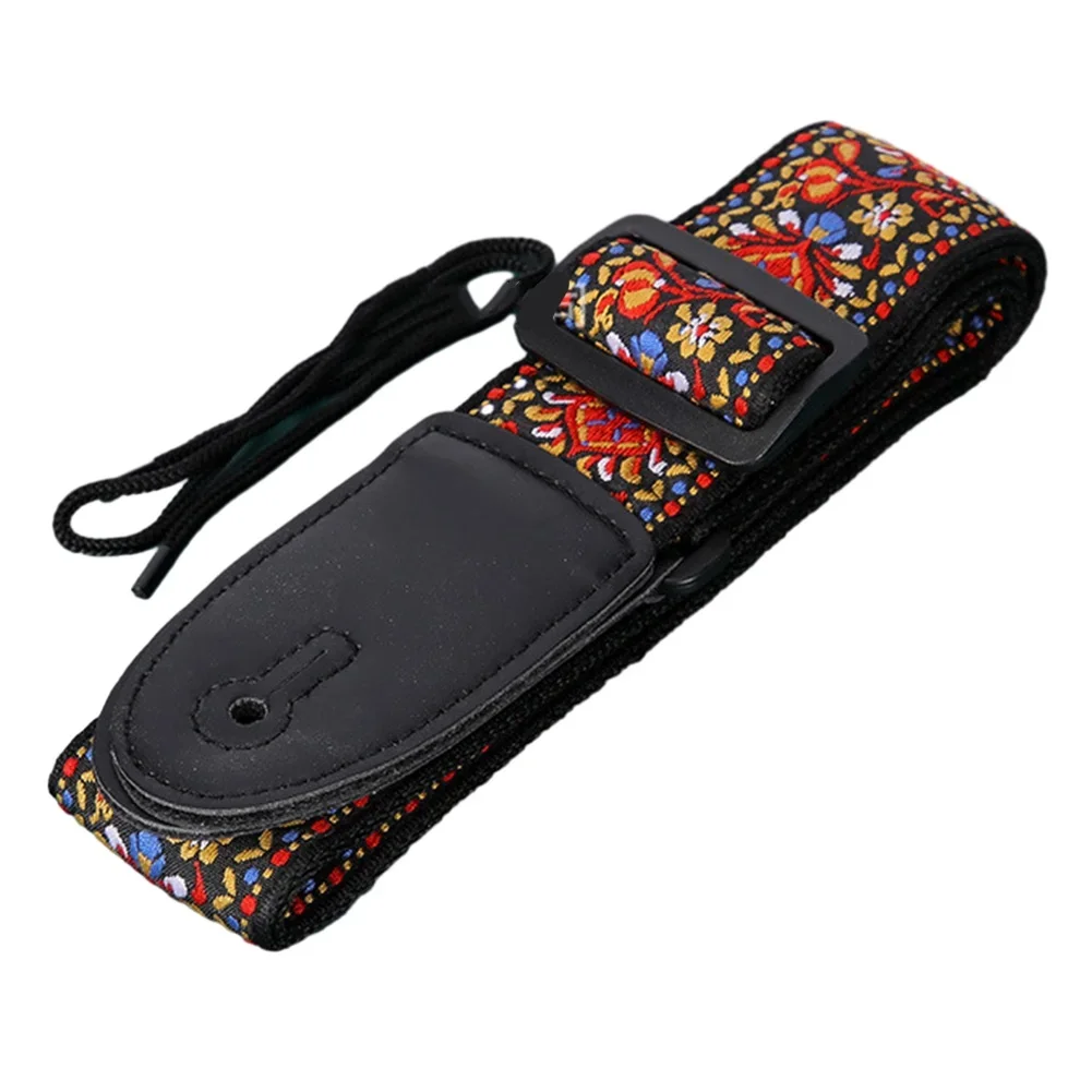 Adjustable cotton shoulder strap for guitars vibrant embroidered design suitable for acoustic and electric instruments