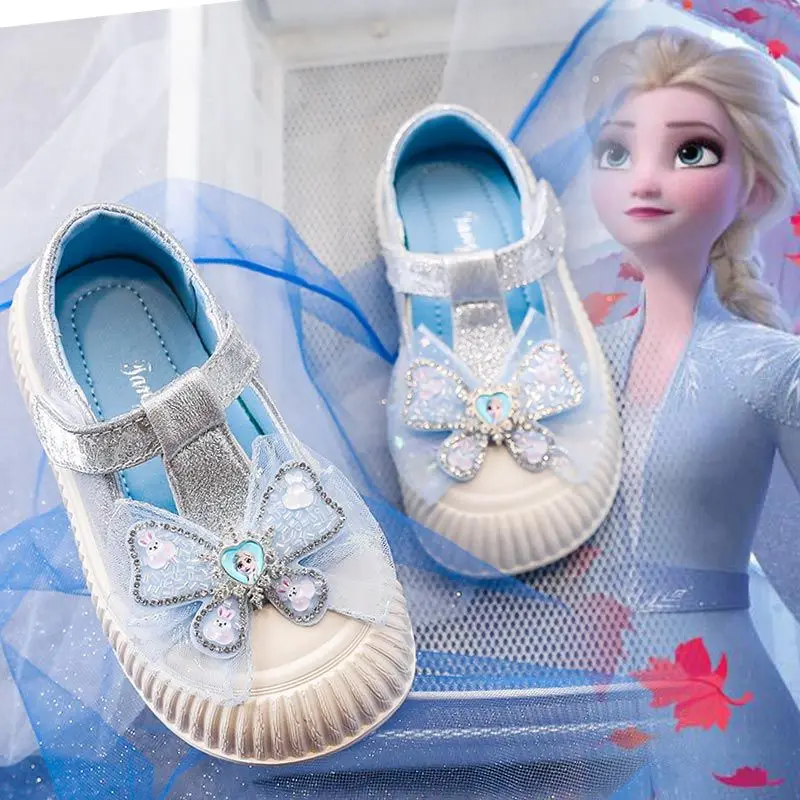 Frozen Kawaii Cartoon Children's Casual Crystal Shoes 2023 Autumn New Aisha Princess Shoes Girls Low Top Sneakers Single Shoes