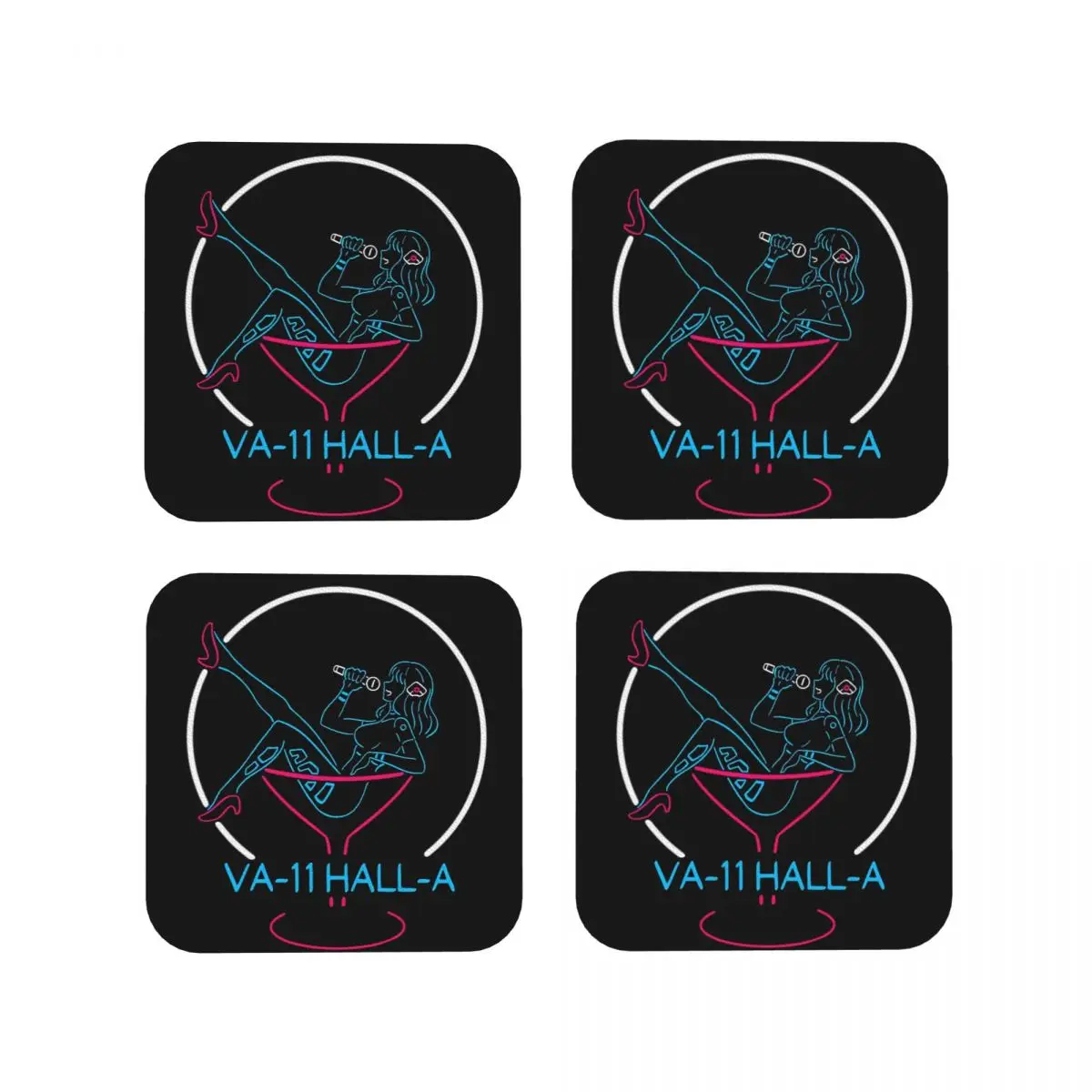 VA-11 Hall-A Neon Sign Coasters Kitchen Placemats Non-slip Insulation Cup Coffee Mats For Decor Home Tableware Pads Set of 4