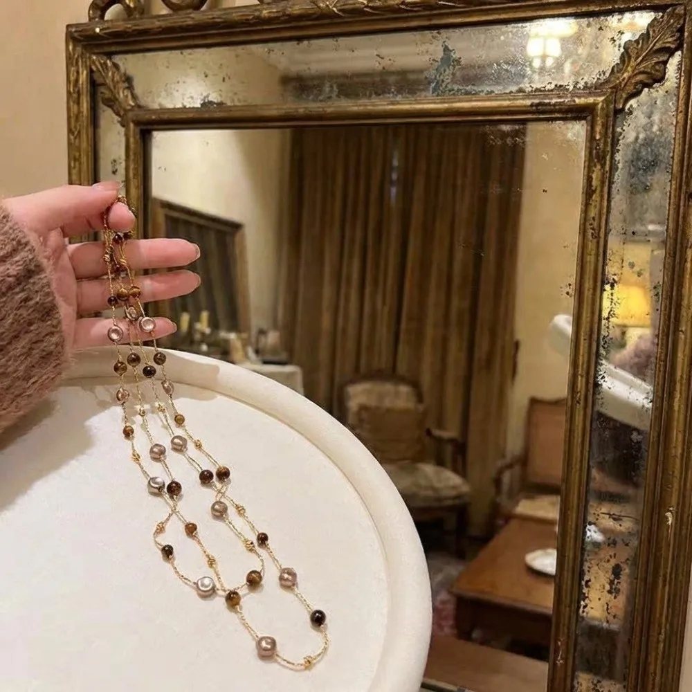 New Long Length Pearl Beads Chain Colorful Ethnic Design Double Layer Chain Vintage Style Beaded Sweater Chain Women's Jewelry