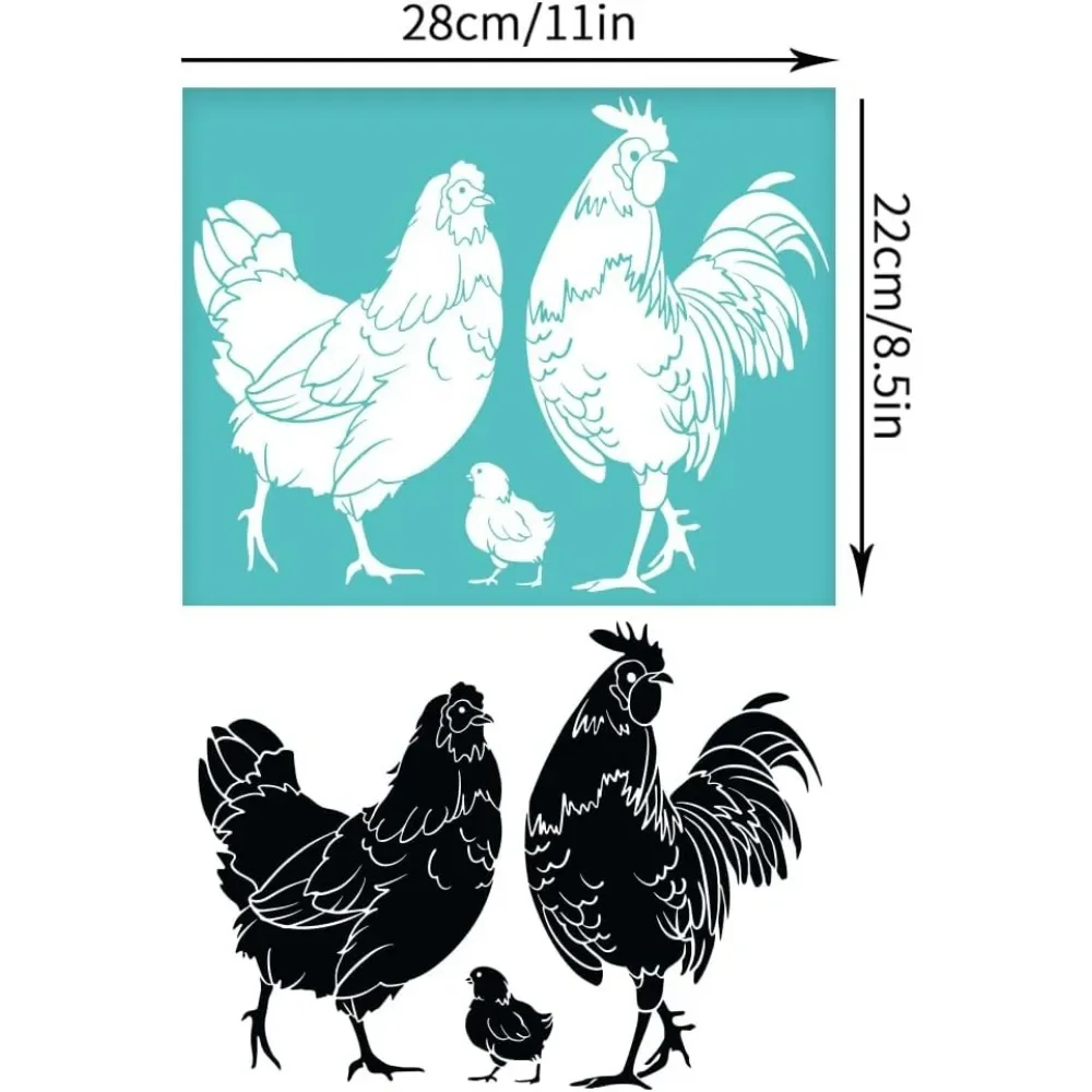 2Pcs 11x8.6 Inch Fooster Self-Adhesive Silk Screen Printing Stencil Hen Chicken Mesh Stencils Farm Theme Reusable Mesh Stencils