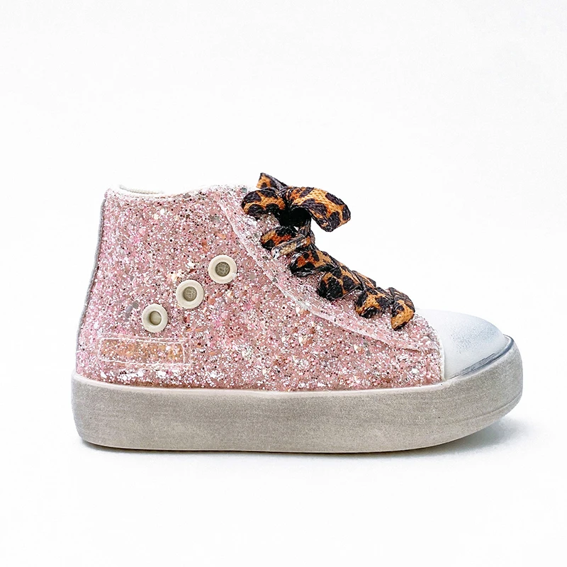 Children Dirty Sneakers Pink Glitter Star Girls Shoes 2024 Kids Boots High Top Sneakers CCDB  Child Casual Shoe Girl Sports Shoe