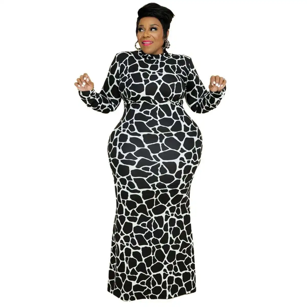 

and Autumn Winter 2025 New Fashion Sexy Round Neck Long Sleeve Large Dress Printed Women's Dress Summer Elegantes Casual Y2k