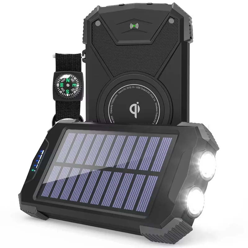 2025 USA Best Seller Waterproof Portable 10000mAh Li-Polymer Solar Charger High Capacity Battery Pack Type-C Micro USB Wireless