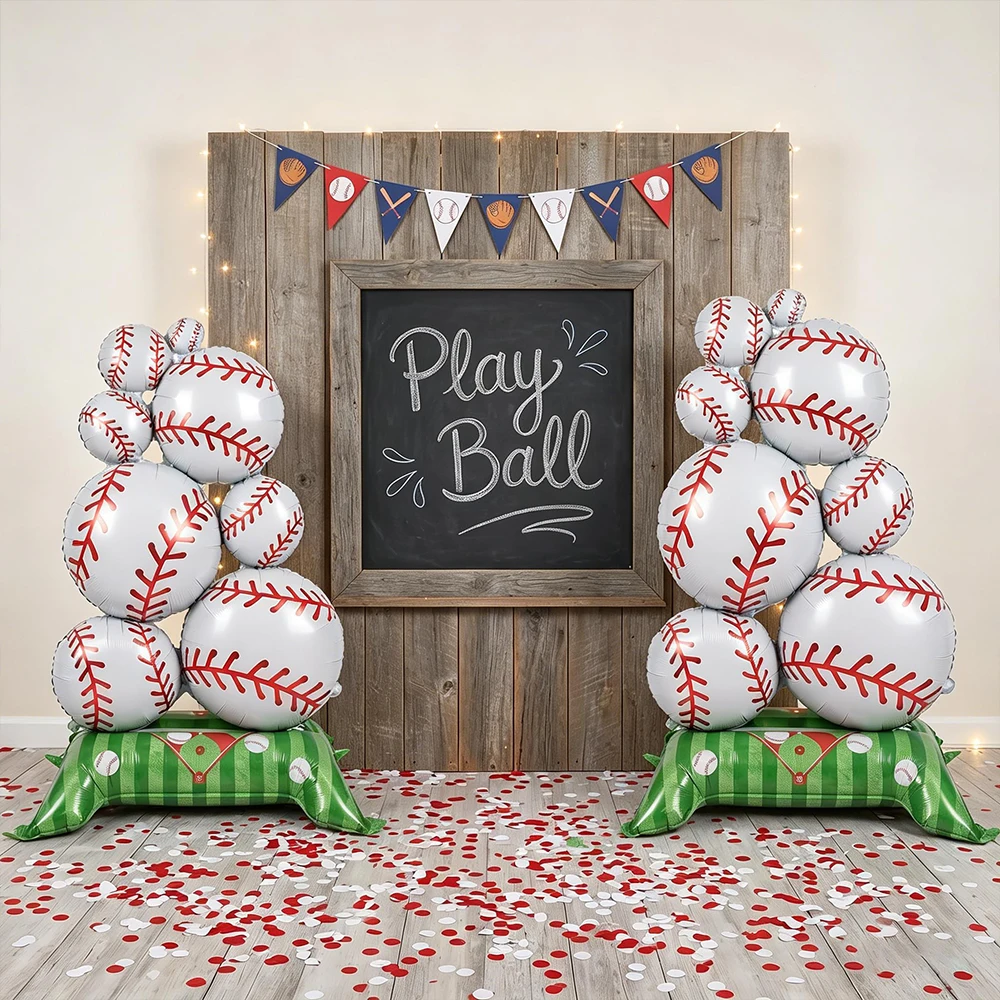 Baseball Birthday Decorations Giant Self Standing Baseball Balloon Foil Baseball Glove Balloon Banner Boys Sports Party Supplies view 6