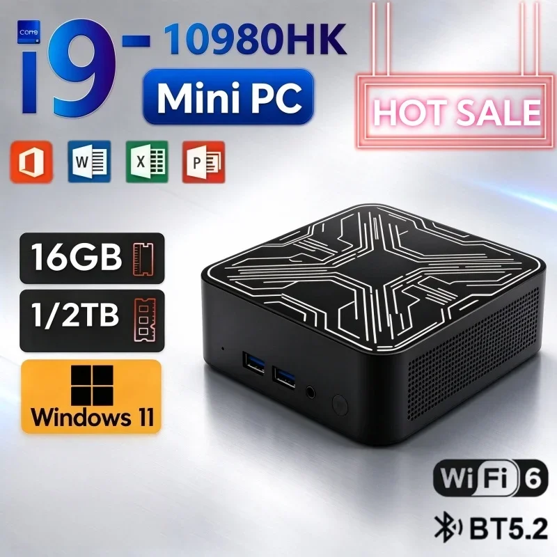 Intel Core I9 10980HK Mini Desktop PC Windows11 16GB RAM Optional 1TB/2TB SSD WiFi6 BT5.2 Gaming Office Mini Computer