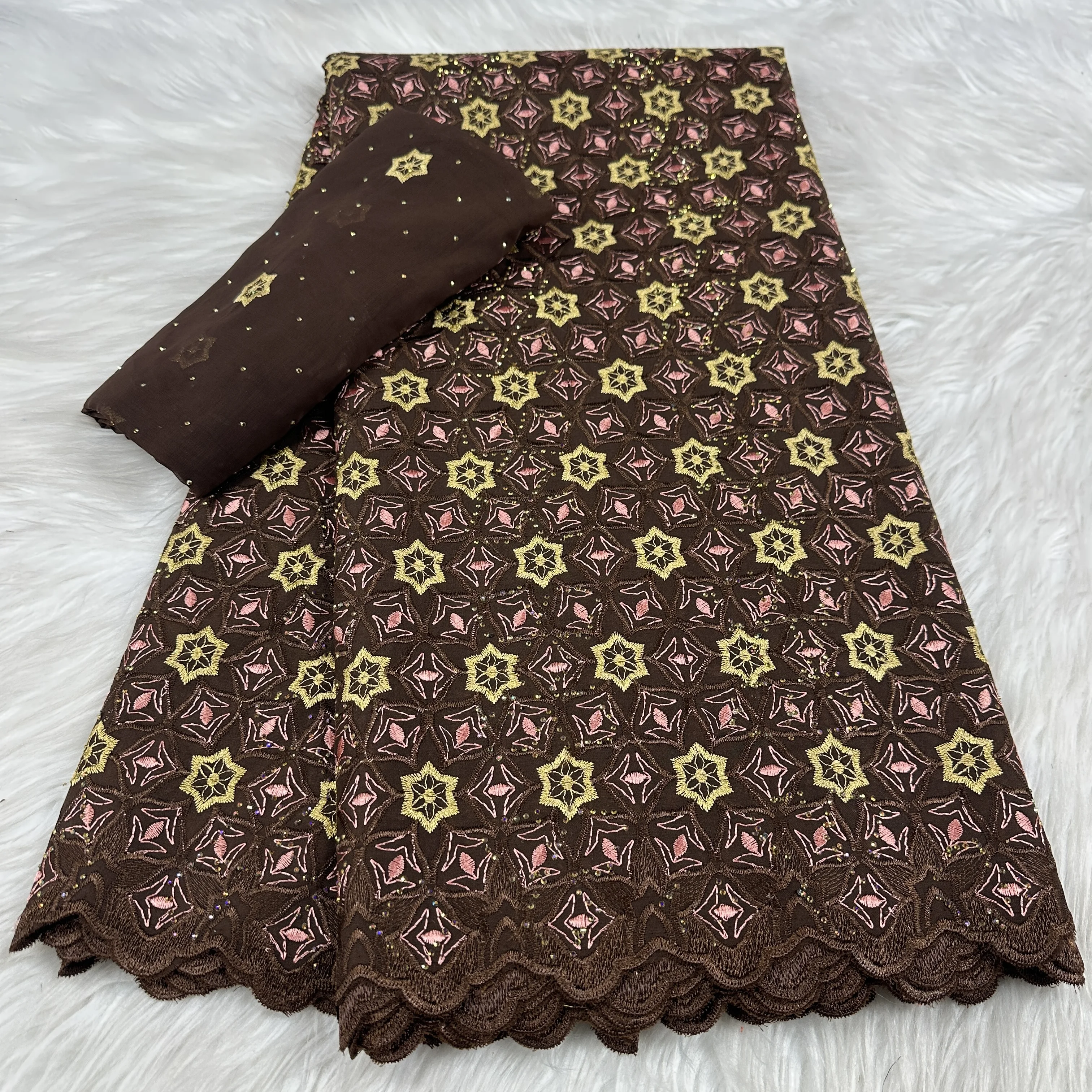 Swiss Voile African Cotton Lace Fabric Stones 2025 High Quality 7 Yards Nigerian Cotton Lace for Sewing Women Party Dress-YC