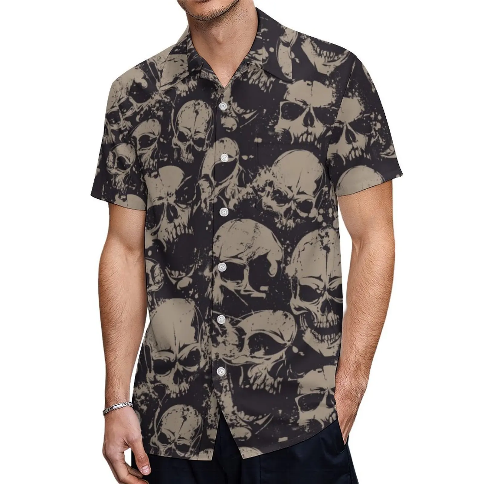 Summer Hawaiian Men\'s Casual Floral Shirt Short Sleeved Skull Pattern 3D Printing Original Summer Oversized Street Tops