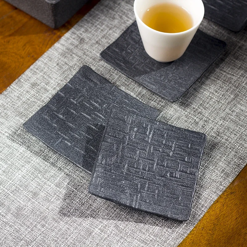 

Cup Mat Tea Coaster Teapot Pad Coffee Placemat Home Decor Nature Stone Durable Heat Resistant Black Square Kung Fu Tea Set