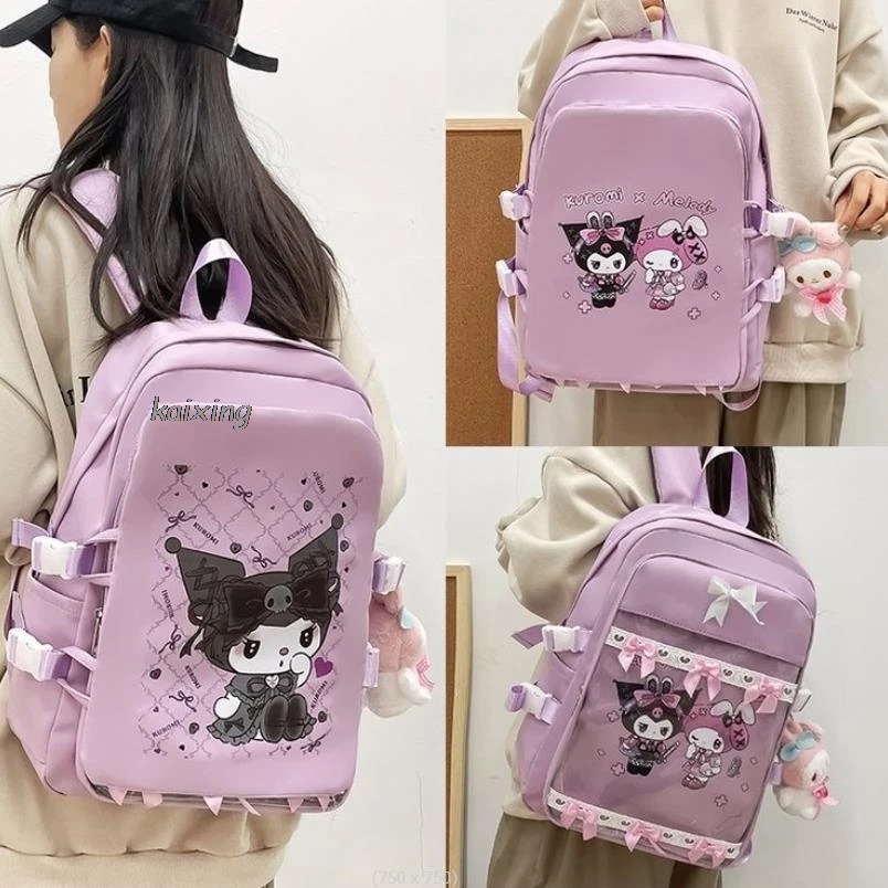 Cute Melody Kuromi Cosplay Backpack Laptop Big School Bags Rucksack Women Men Backbag Travel Daypacks Male Leisure Bags Gift