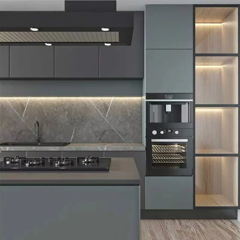 AIS Full Set Kitchen Furniture Modern Style High End Customize Cabinet Kitchen Gray Pvc Kitchen Cabinet for Apartment
