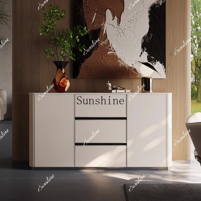 Solid wood saddle leather entrance cabinet, living room home customizable chest cabinet  FT