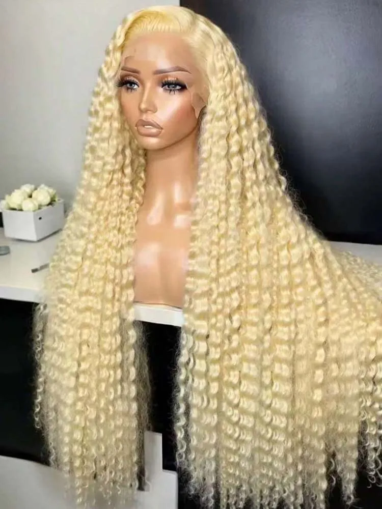34-дюймовые парики, человеческие волосы, блондинка, кружевная передняя часть, глубокая волна, 613, блондинка 13x4 HD, прозрачные вьющиеся, настоящие человеческие волосы, плотность 250%