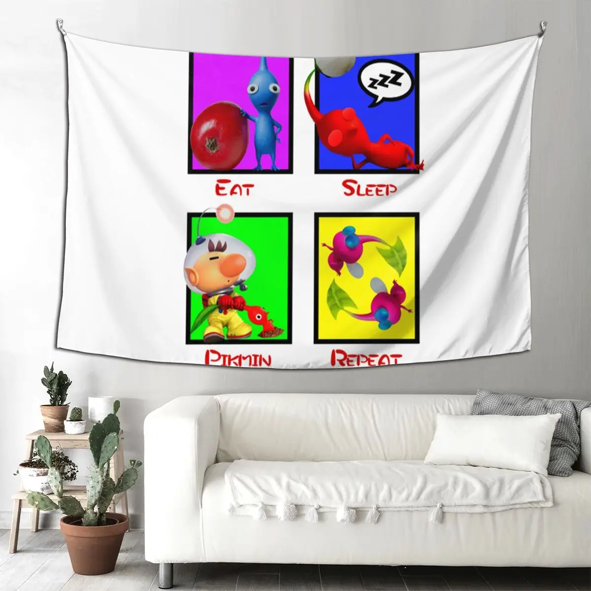 

Eat Sleep Pikmin Повторяющий гобелен Забавный настенный эстетический домашний декор Гобелены для гостиной Спальня Общежитие Комната