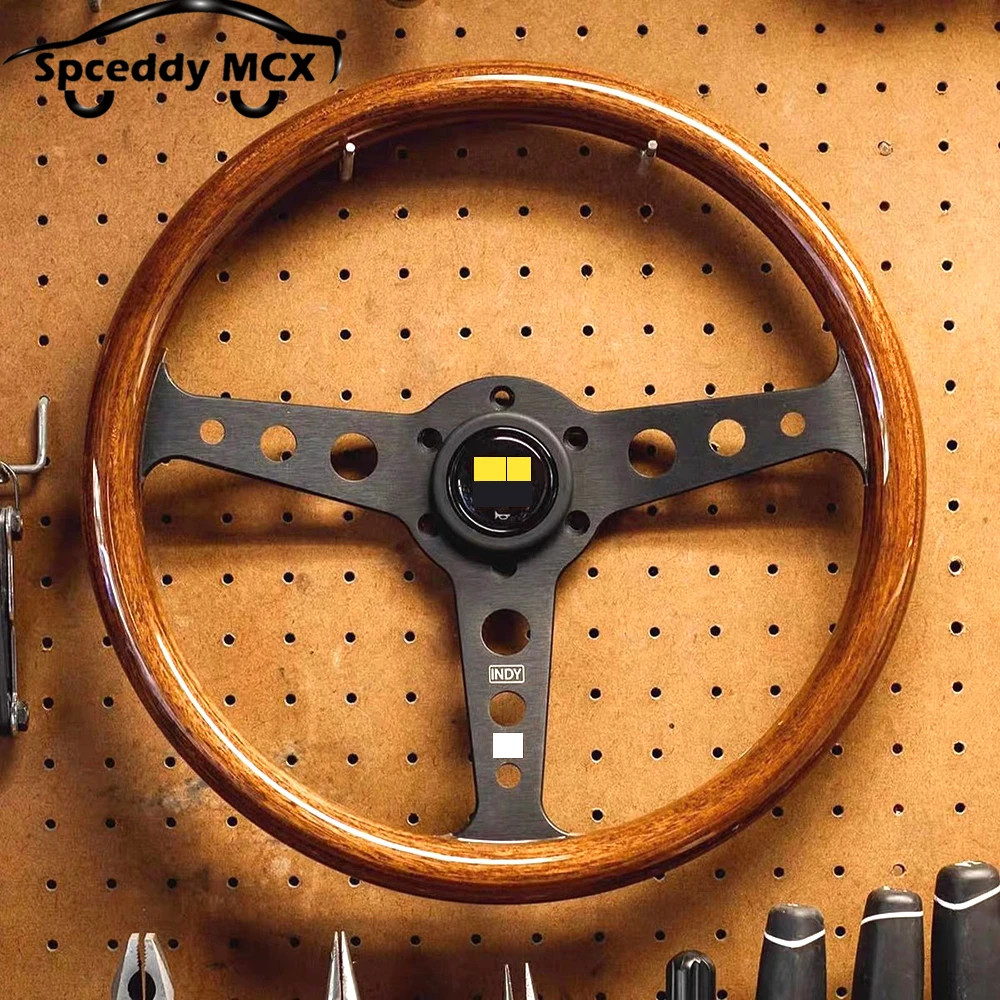 INDY Classic Wood Style Woodgrain Mid-Deep 14inch 358mm Heritage Car Sport Steering Wheel