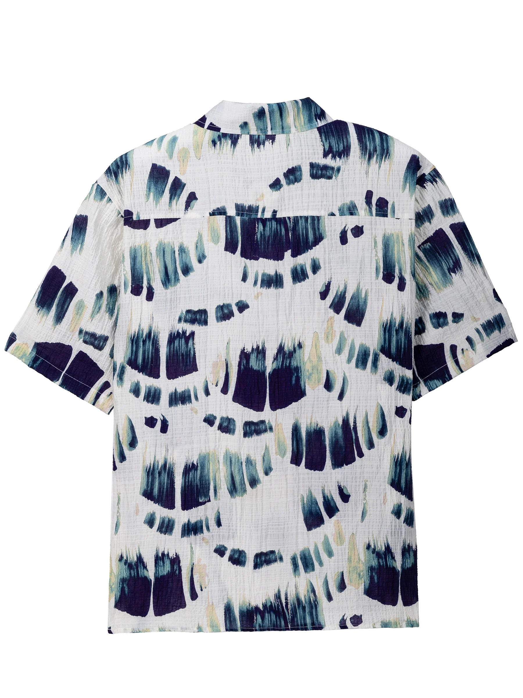 2025 European size men's summer new short-sleeved shirt with geometric 3D print pattern on the collar and front piece