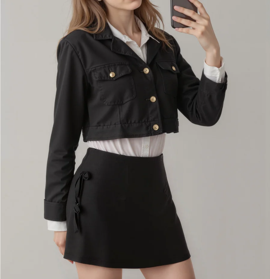 

Fashionable High Waisted Slim Fit Women's A-Line Short Skirt with Side Bow Decal Decoration Solid Color Hip Hugging Skirt