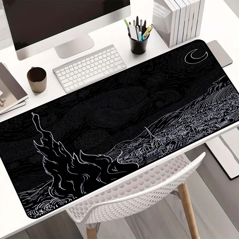 Tappetino per mouse grande nero, accessori per ufficio artistico Tappetino per mouse antiscivolo Tastiera e mouse Gamer900x400 mm