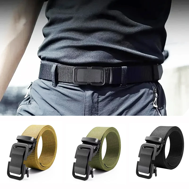 2025 New Men's Canvas Webbing Belt Automatic Metal Click Buckle Outdoor Sports Work Casual Waistband Durable Male Accessory ﻿