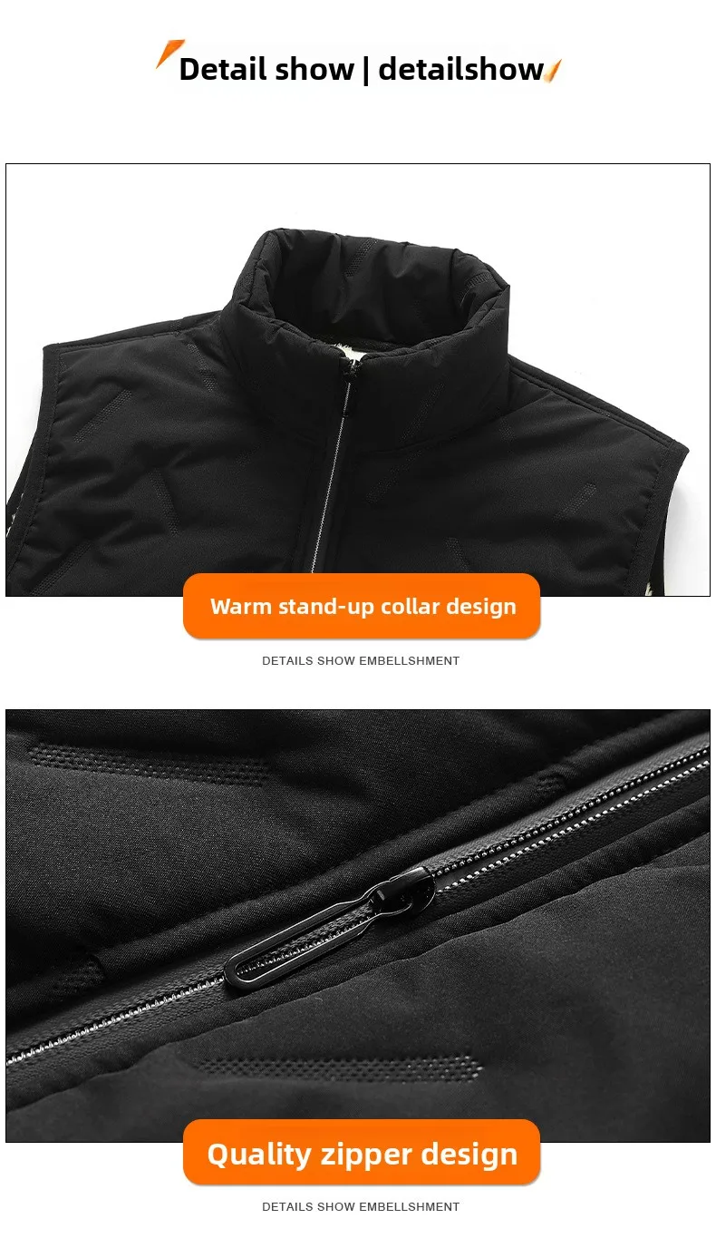 Herrenweste für Herbst und Winter, winddicht und warm, verdickte Kleidung, Stehkragen, warme Oberbekleidung – Detail 8