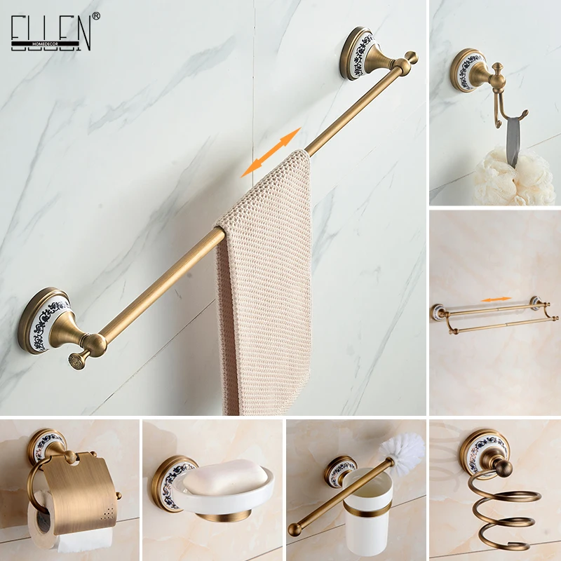 Antique Bronze Bathroom Accessories Sets Towel Shelf Towel Holder Toilet Paper Holder Rove Hook Ceramic Bathroom Products EL3100