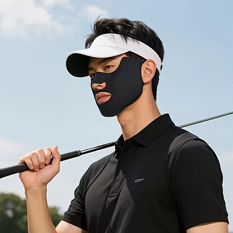 2pcs Breathable Ice Silk Golf Sun Mask, UV Protection Full Face Cover with Nose & Mouth Openings, Lightweight for Outdoor Sports