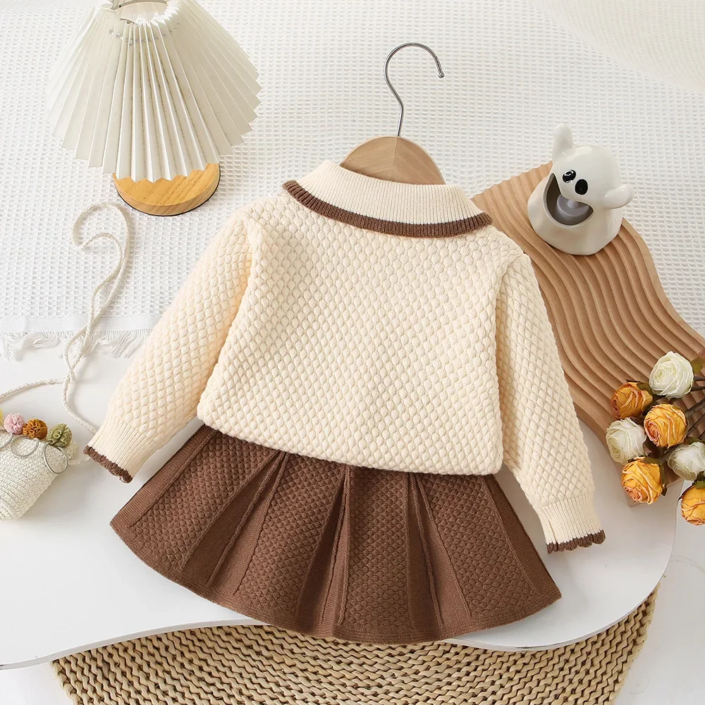 Children\'s Clothing Sets Three-dimensional Rabbit Knitted Cardigan + Pleated Skirt Baby Girl Winter Clothes Knit Sweater