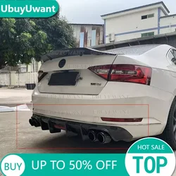 Carbon Fiber Rear Lip With LED Light FOR Skoda Superb 2015- 2019 Fins Shark Style Diffuser Bumper Guar